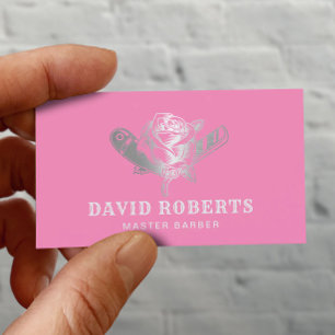 Carte De Visite Barber Razor & Logo Rose Rose & Lver Barbershop