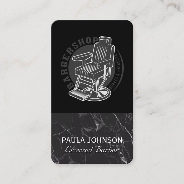 Carte De Visite Barber Shop Chair | Black Marble Business Card (Devant)