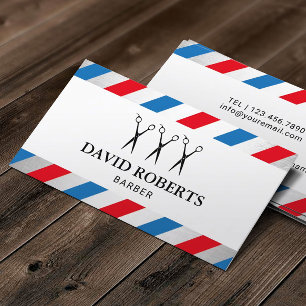 Carte De Visite Barber Shop Coiffeuse Styliste Bleu & Rouge
