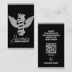 Carte De Visite Barber Shop Crown Wings Sparkly Logo Professionnel