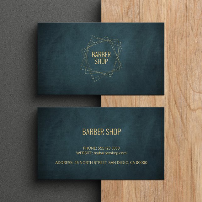 Carte De Visite Barber shop élégant marine or typographie géométri (Créateur téléchargé)