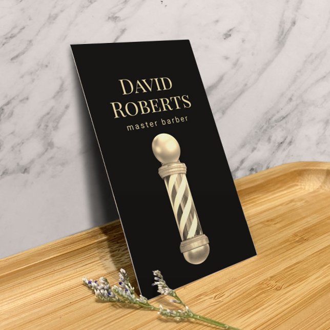 Carte De Visite Barber Shop Gold Barber Pole Barbier Barbier Cheve (Créateur téléchargé)