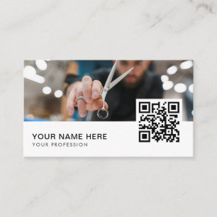 Carte De Visite Barber Shop Hair Stylist Professional Bar QR Code