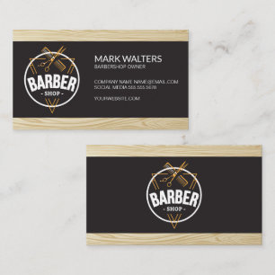 Carte De Visite Barber Shop Logo en barbre Bois
