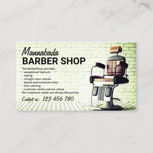 Carte De Visite Barber Shop Photo verte personnalisée (Devant)