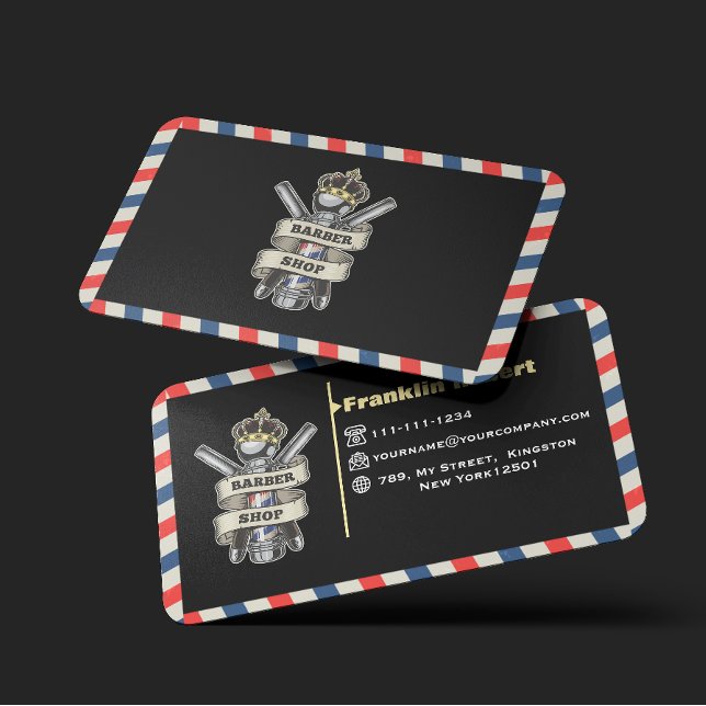 Carte De Visite Barber Shop Professional Blue & Red Stripes Custom (Créateur téléchargé)