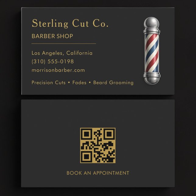 Carte De Visite Barber Shop QR Code Professional (Créateur téléchargé)