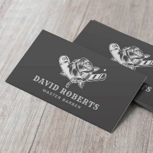 Carte De Visite Barber Shop Razor & Logo Rose Barbershop