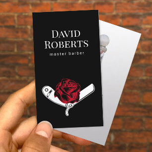Carte De Visite Barber Shop Razor & Rose Flower Tattoo Barbershop