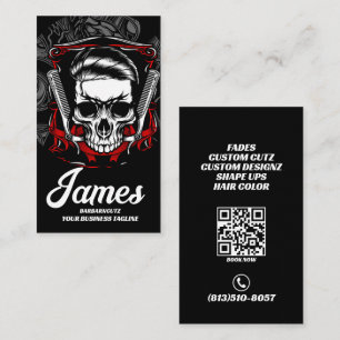 Carte De Visite Barber Shop Skull Peigne professionnelle