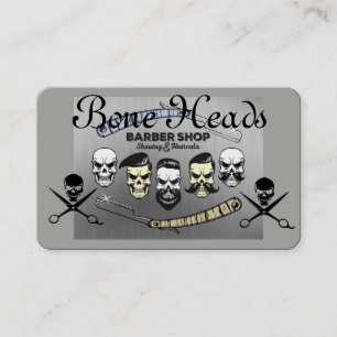 Carte De Visite Barber Shop Skuls, CrossScissors en gris sur