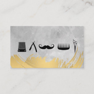 Carte De Visite Barber Shop Tools Gold Brossé Aquarelle