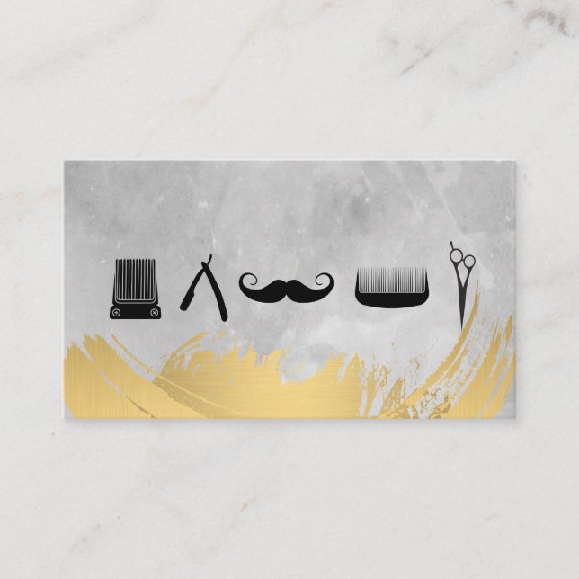 Carte De Visite Barber Shop Tools Gold Brossé Aquarelle (Devant)