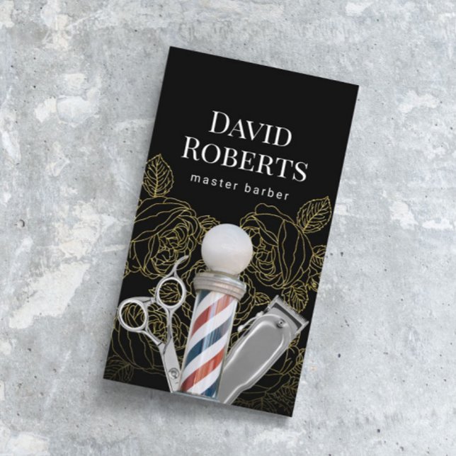 Carte De Visite Barber Shop Vintage Gold Floral Pattern Barbershop (Créateur téléchargé)