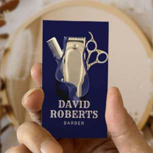 Carte De Visite Barber Shopping Coiffeur Marine Blue Gold Barbersh