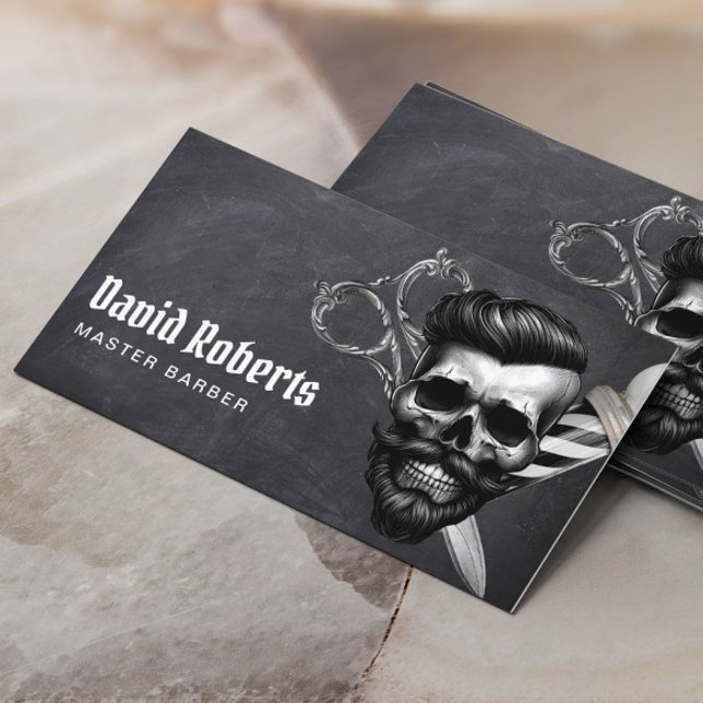 Carte De Visite Barber Skull Vintage Hair Stalboard (Créateur téléchargé)