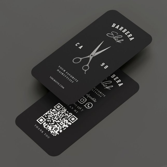 Carte De Visite Barbershop Barber Black Silver Ciseaux Moderne (Barbershop Barber Black Silver Scissors Modern Business Card
)