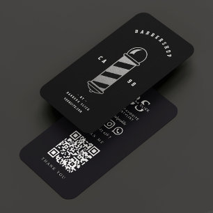 Carte De Visite Barbershop moderne Haircut Black Argent Poteau en 