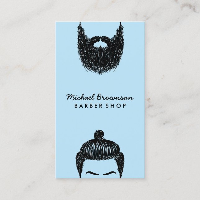 Carte De Visite Barbier bleu épilation moustache barbe tringle (Devant)
