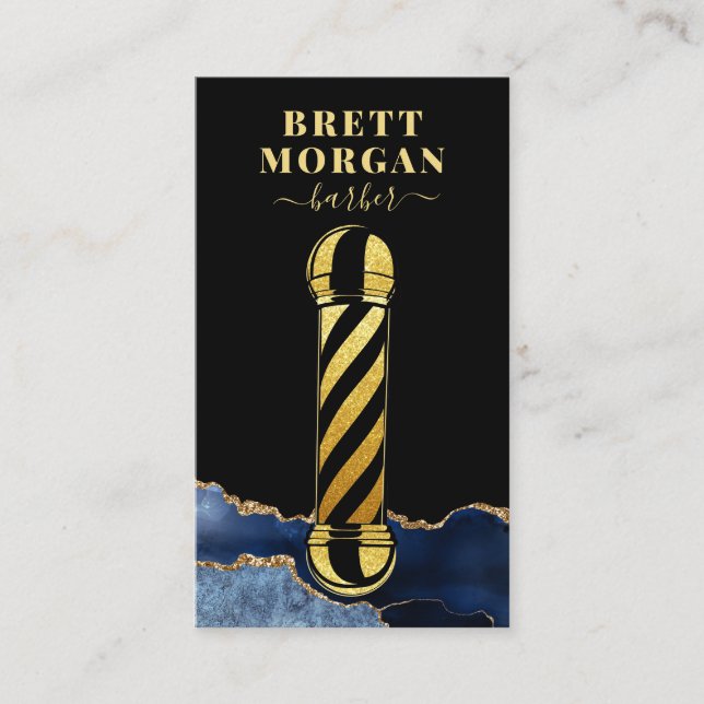Carte De Visite Barbier de Parties scintillant en or noir (Devant)
