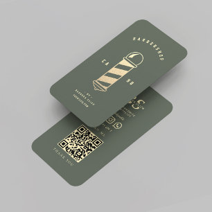 Carte De Visite Barbier d'or moderne Barbier's Pole Sage Green