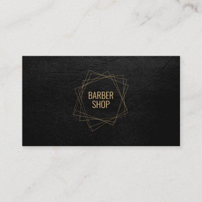Carte De Visite Barbier élégant cuir noir or géométrique (Devant)