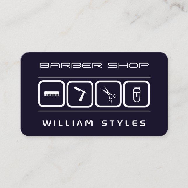 Carte De Visite Barbier futuriste et coiffeur indigo bleu  (Devant)