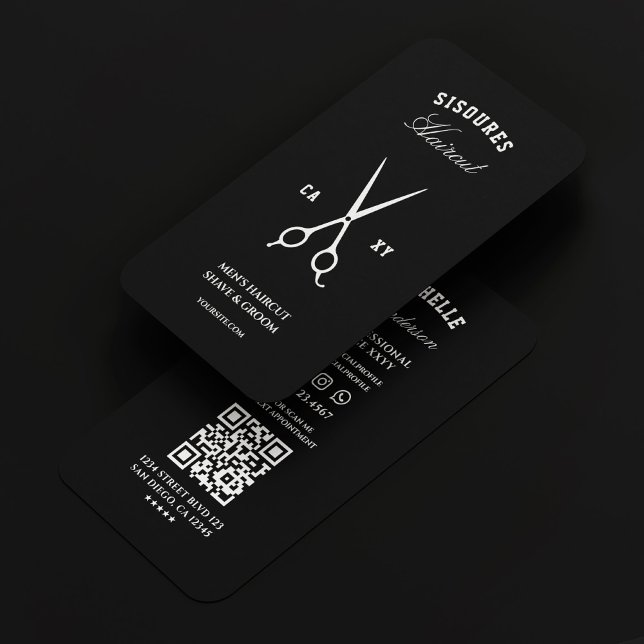 Carte De Visite Barbier moderne Barbier Ciseaux noir blanc (Modern Barber Barbershop Black White Scissors Business Card
)