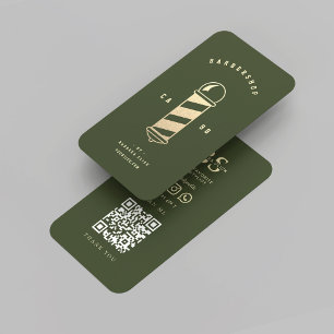 Carte De Visite Barbier moderne Dark Green Gold Barber Poteau