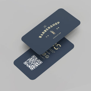 Carte De Visite Barbier moderne Monogramme Barbier Bleu foncé