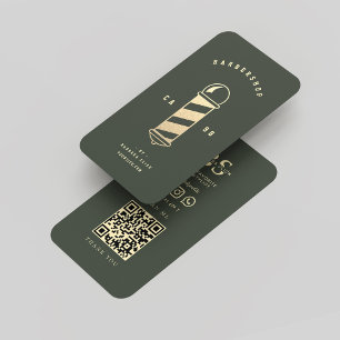 Carte De Visite Barbier moderne Moss Green Gold Barber Poteau