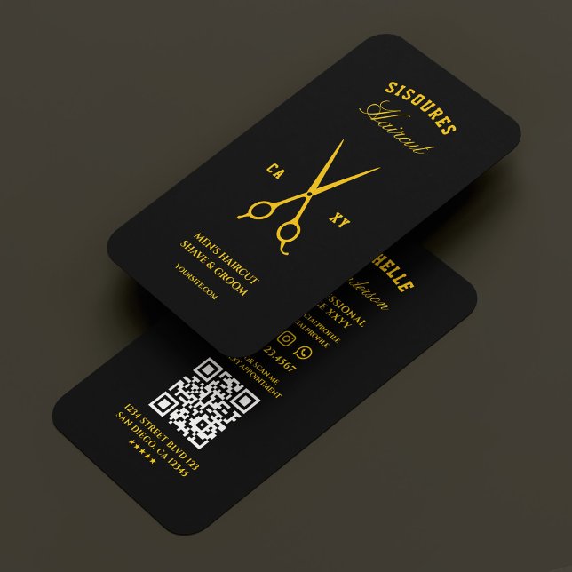 Carte De Visite Barbier Noir Jaune Barbier Ciseaux Moderne (Barber Black Yellow Barbershop Scissors Modern Business Card
)