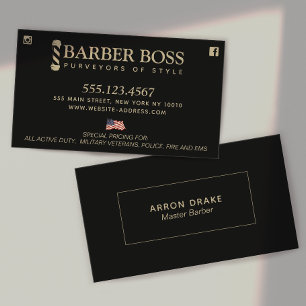 Carte De Visite Barbier Patriotique Noir et Or