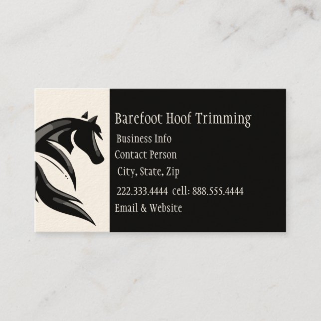 Carte De Visite Barefoot Hoof Trimming Black White Classic (Devant)