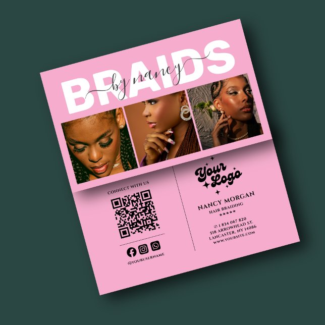 Carte De Visite Barids Typographie Photo Code Qr Logo Rose (Créateur téléchargé)