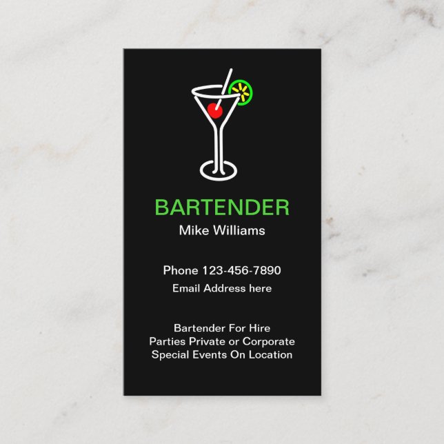 Carte De Visite Barman à louer (Devant)