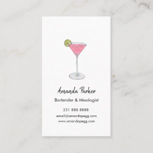 Carte De Visite Barman au martini aquarelle, Mixologue