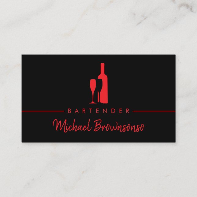 Carte De Visite Barman Bar Club Moderne Noir rouge (Devant)