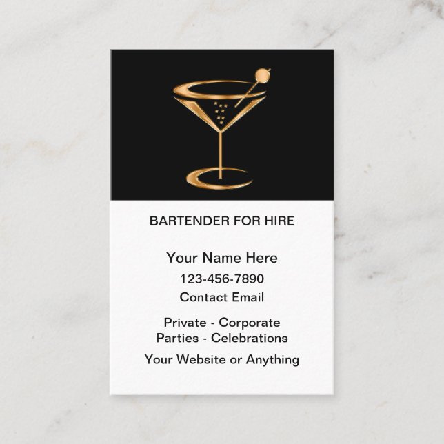Carte De Visite Barman Classe À Louer  (Devant)