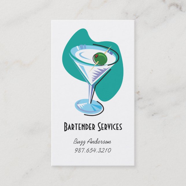 Carte De Visite barman martini glass_teal (Devant)