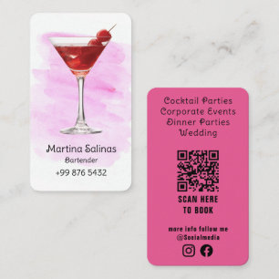 Carte De Visite barman professionnel   Aquarelle rose
