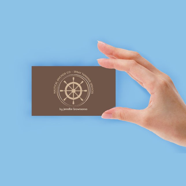 Carte De Visite Barre de navire marron (Brown Nautical Ship Wheel Business Card)
