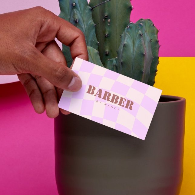 Carte De Visite Barre rose Retro Checkerboard (Créateur téléchargé)