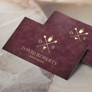 Carte De Visite Bartender Bar Club Élégant Sommelier en cuir