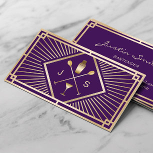 Carte De Visite Bartender Bar Club Modern violet & or Art Déco