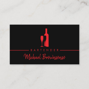 Carte De Visite Bartender Bar Club Noir rouge