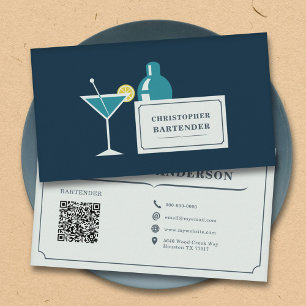 Carte De Visite Bartender - Bleu foncé