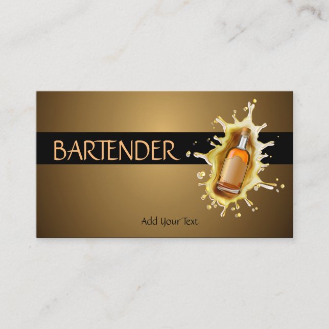 Carte De Visite Bartender Bleu Liqueur Bouteille Brasseur (Devant)