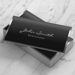 Carte De Visite Bartender Cool Bordure métallique moderne