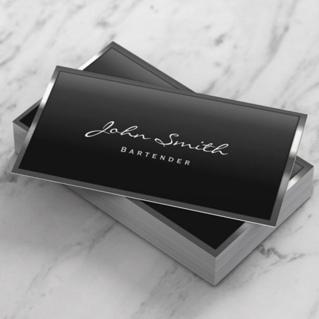 Carte De Visite Bartender Cool Bordure métallique moderne (Créateur téléchargé)